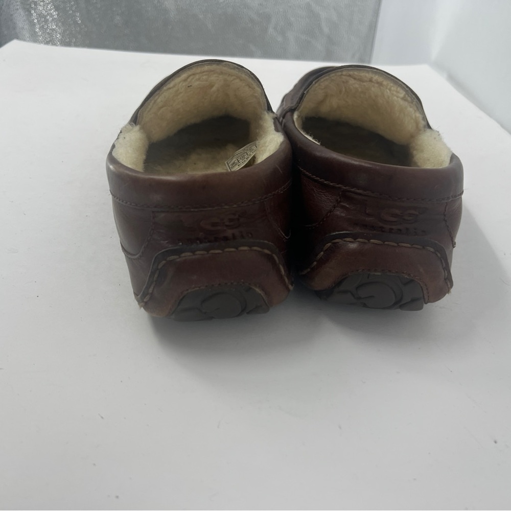 UGG Men's Ascot Dark Brown Leather Slip-Ons Loafers - Picture 5 of 11